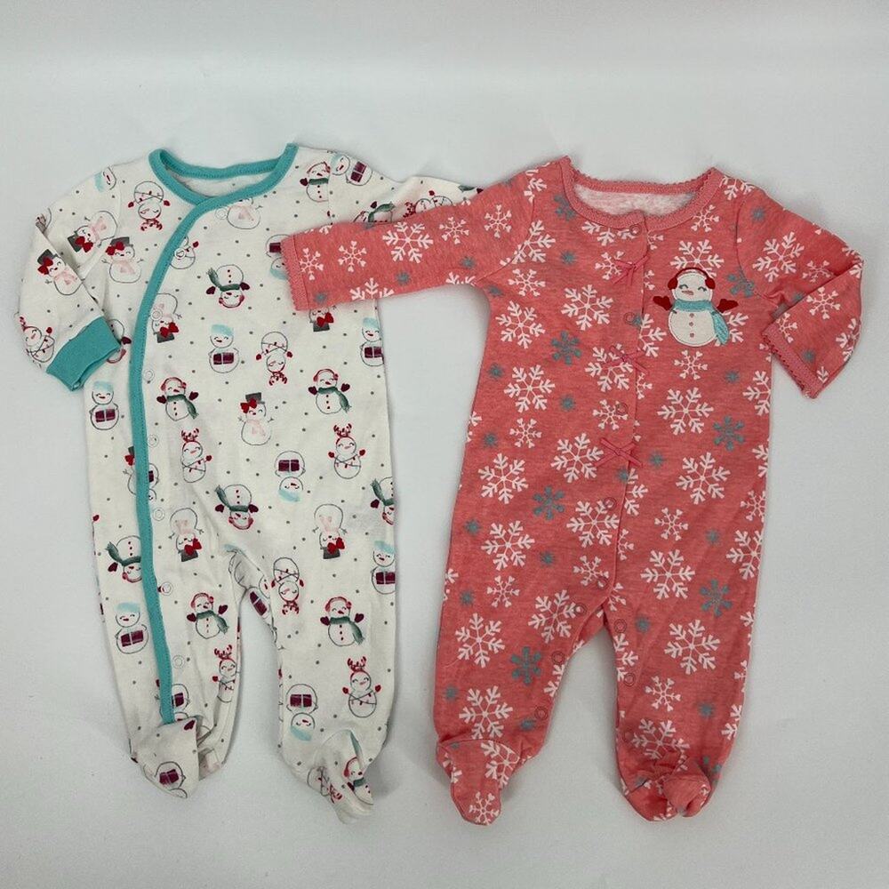 Koala Baby Essentials 2Pack Christmas/Winter Footie Pajamas Pink White 0-3M NWOT